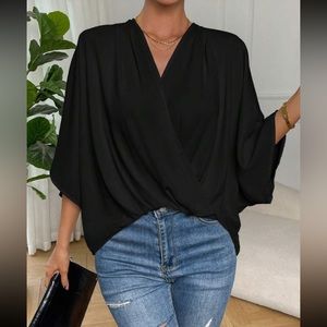 Boho batwing sleeve wrap blouse